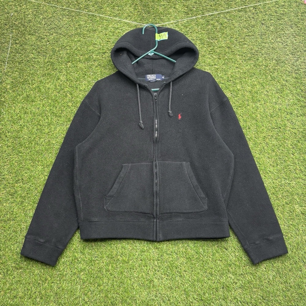 Polo Ralph Lauren Hoodie Womens Medium Sweatshirt Zip Up Pony y2k Cropped Black